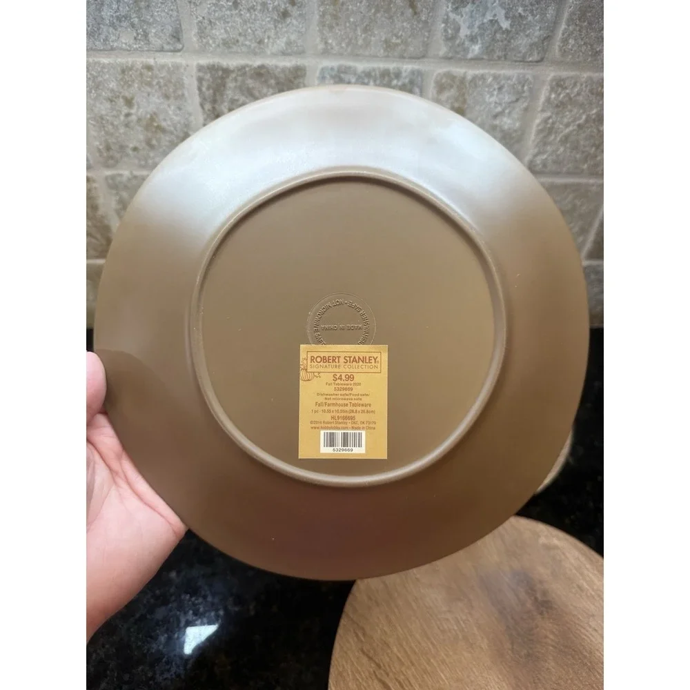 Robert Stanley 4 ct Dinner Plates Faux Wood Grain Melamine 10.5 Rustic Farmhouse